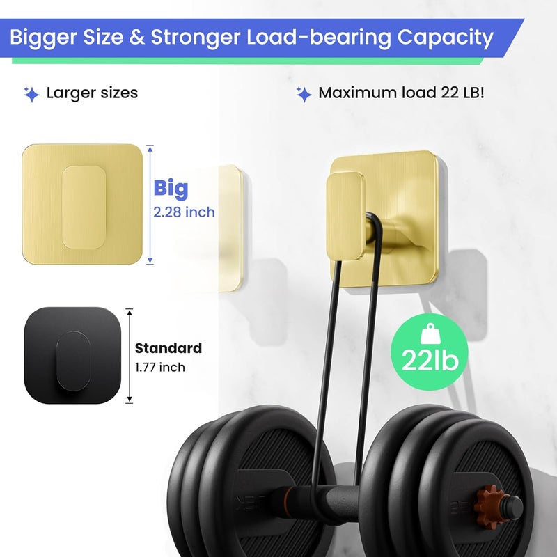 Aikzik Gold Hooks for Hanging Heavy Duty, Adhesive Hooks for Shower, Bathroom, Kitchen, Robe, Towel, Coat, Waterproof & Rustproof Hook for Walls No Damage, Stainless Steel Sticky Hook - 6 Pack - Image 4